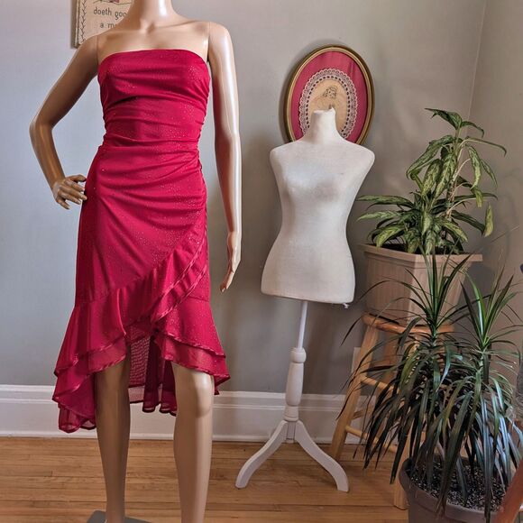 Vintage Y2K BCX Midi Dress Prom Tango Siren Glitter Ruffle Salsa Whimsygoth L - Picture 3 of 14